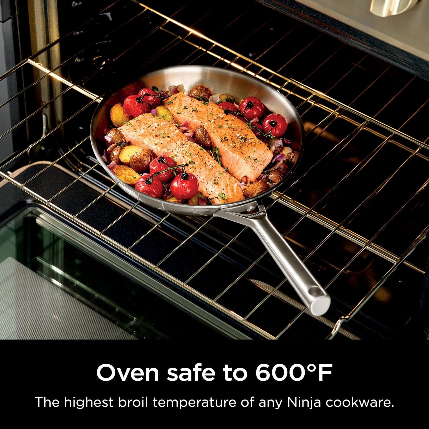 imageBundle of Ninja Everclad CommercialGrade Stainless Steel 12quot Fry Pan ampamp ProChef Wireless Meat Thermometer Probe for Indoor Cooking Bluetooth App Connection Flareup Resistant Waterproof US Only12 Fry Pan Wireless Probe