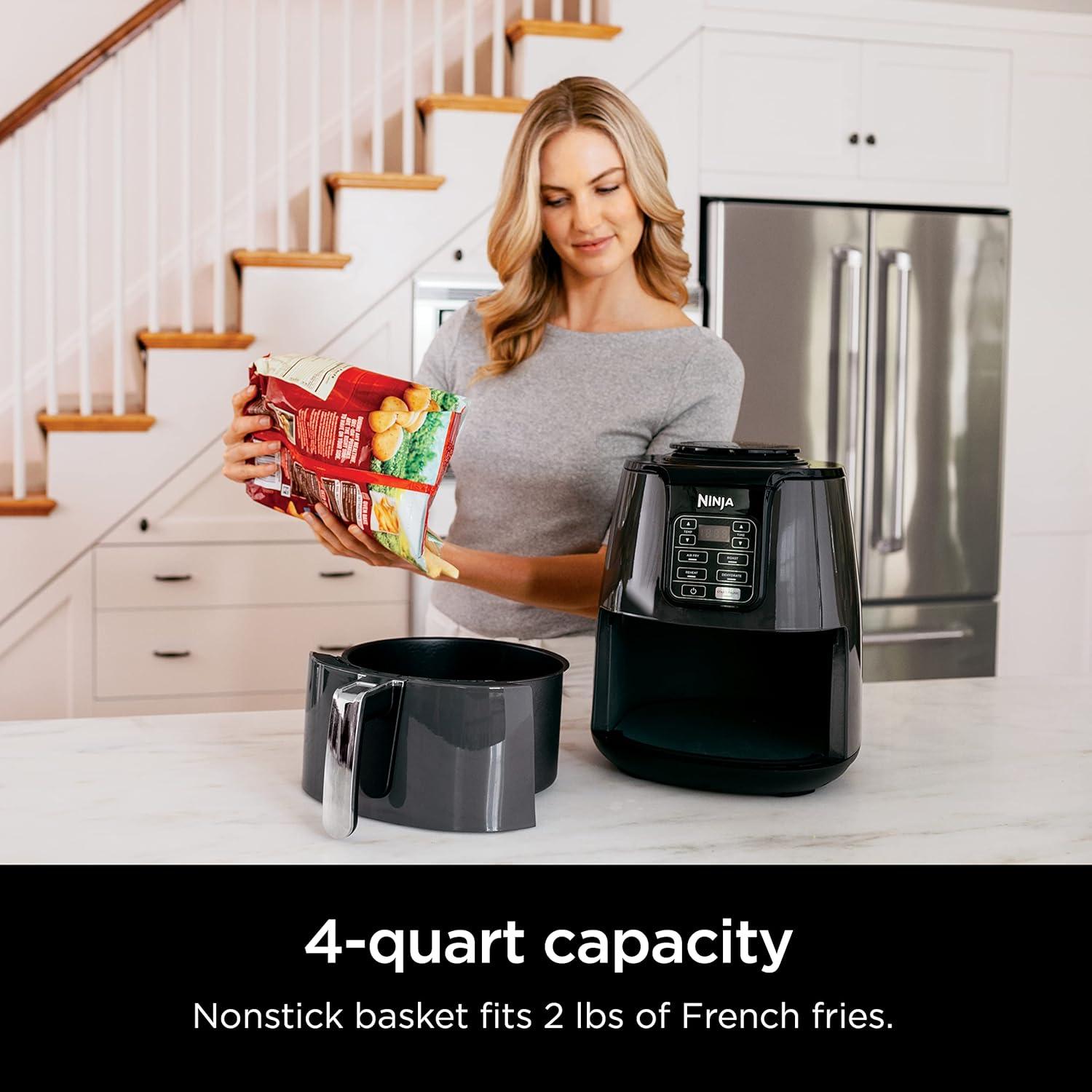 imageNinja Air Fryer 4in1 Pro Air Fry Roast Reheat Dehydrate 5QT Capacity fits up to 4lbs of French Fries 400F Max Temp Nonstick Basket ampamp Crisper Plate 120V Grey AF1414 QT