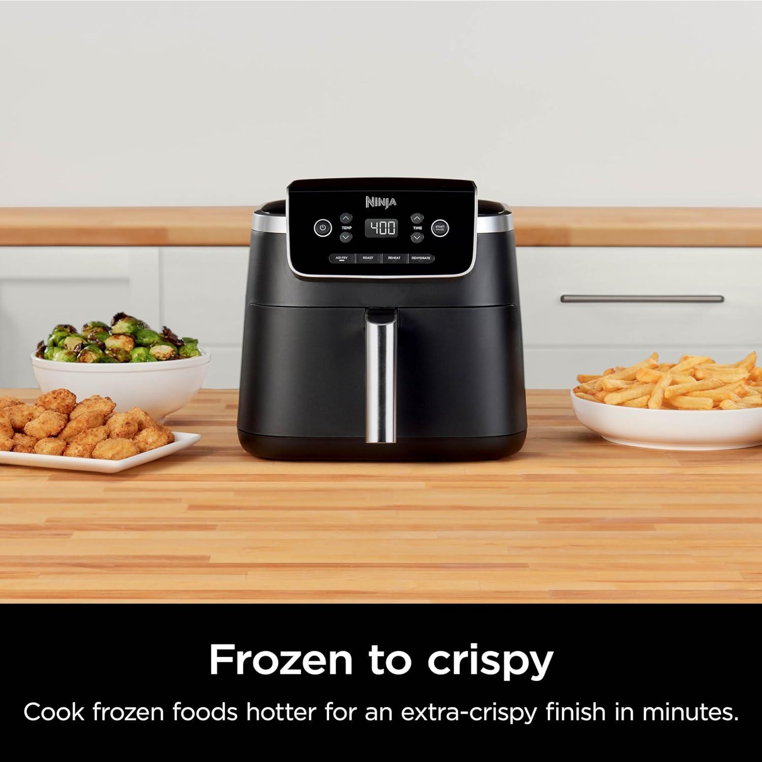 imageNinja Air Fryer 4in1 Pro Air Fry Roast Reheat Dehydrate 5QT Capacity fits up to 4lbs of French Fries 400F Max Temp Nonstick Basket ampamp Crisper Plate 120V Grey AF1415 QT
