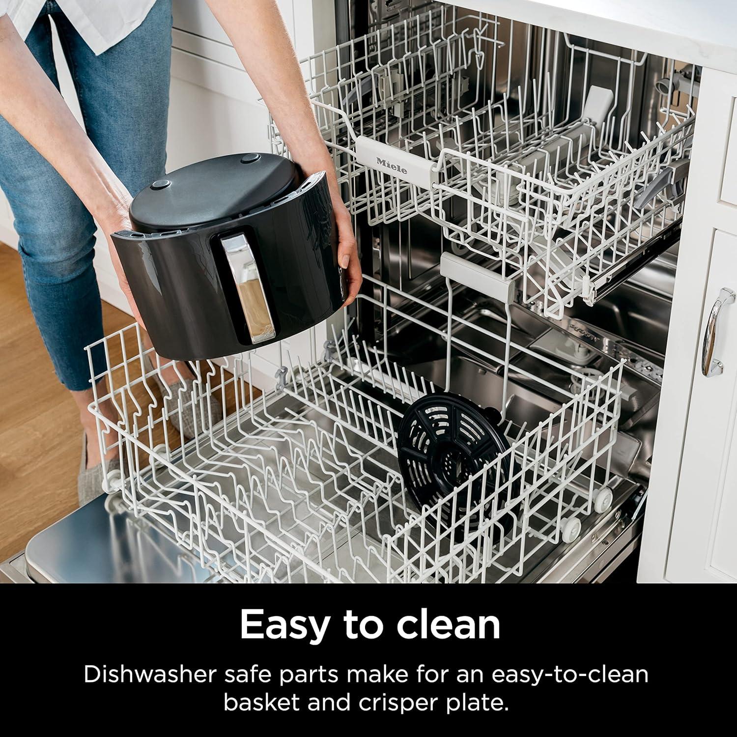 imageNinja Air Fryer 4in1 Pro Air Fry Roast Reheat Dehydrate 5QT Capacity fits up to 4lbs of French Fries 400F Max Temp Nonstick Basket ampamp Crisper Plate 120V Grey AF1414 QT