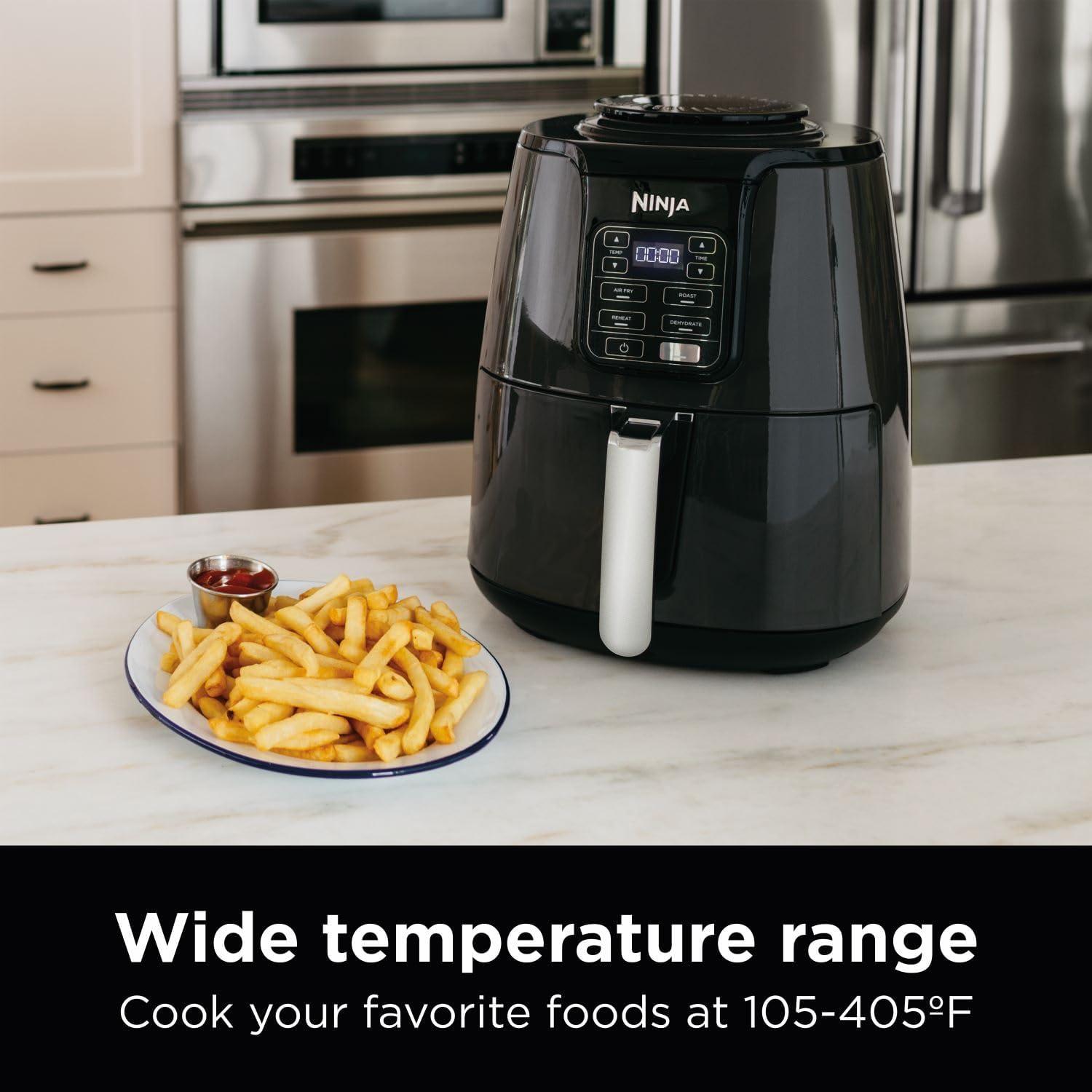 imageNinja Air Fryer 4in1 Pro Air Fry Roast Reheat Dehydrate 5QT Capacity fits up to 4lbs of French Fries 400F Max Temp Nonstick Basket ampamp Crisper Plate 120V Grey AF1414 QT