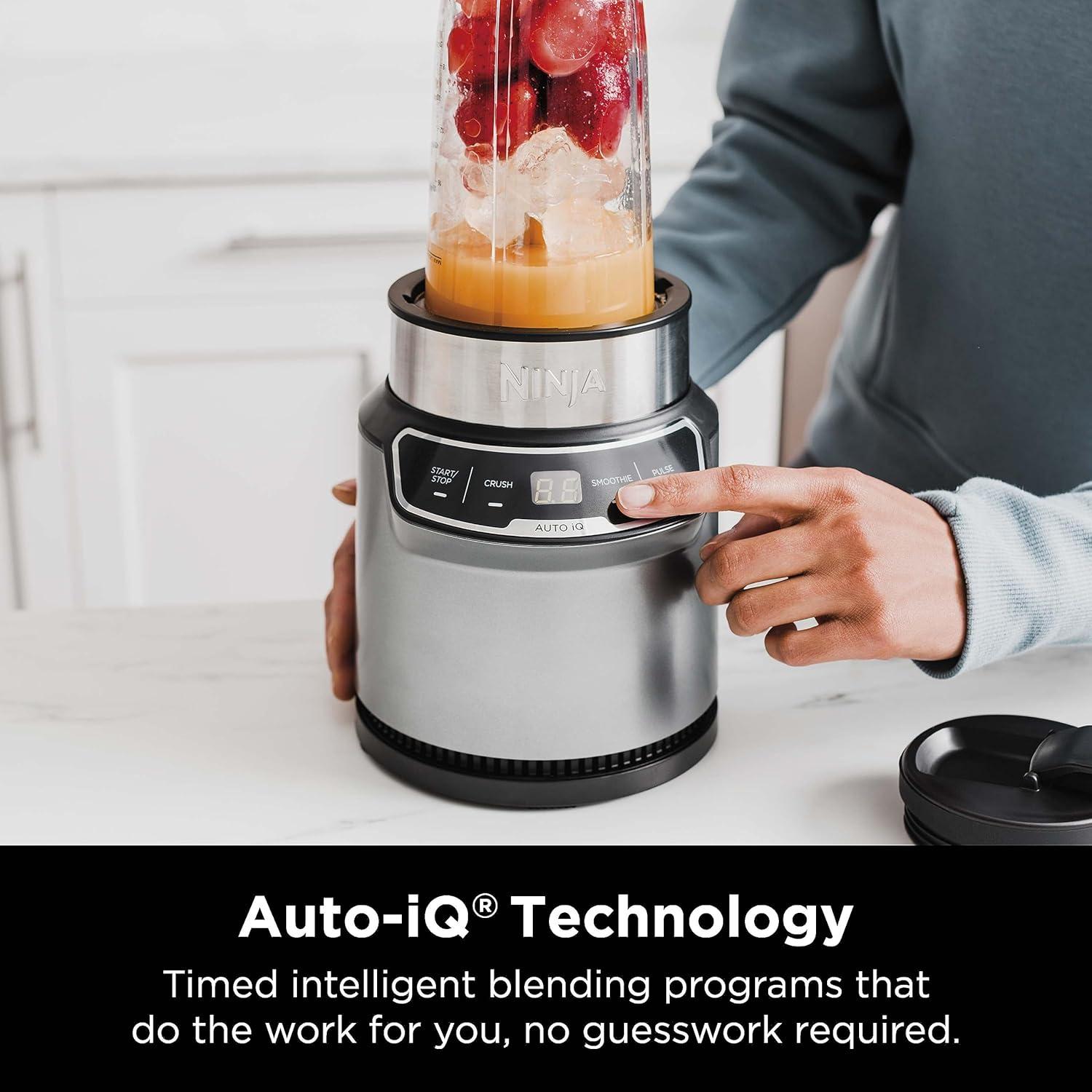 imageNinja Blender Nutri Pro Single Serve For Smoothies Salsa Shakes and Frozen Drinks Includes 2 Smoothie Cups ampamp Lids Crushes Ice Fruit ampamp Veggies Silver BN401Auto Blend