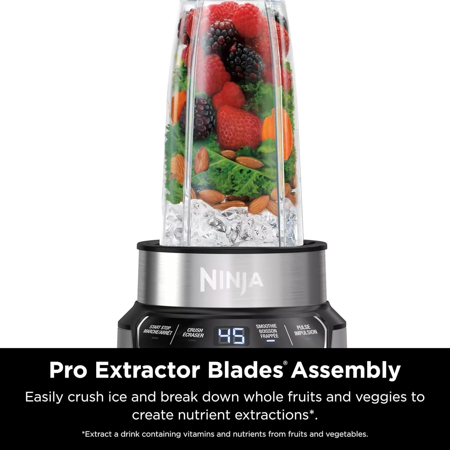 imageNinja Blender Nutri Pro Single Serve For Smoothies Salsa Shakes and Frozen Drinks Includes 2 Smoothie Cups ampamp Lids Crushes Ice Fruit ampamp Veggies Silver BN401Auto Blend