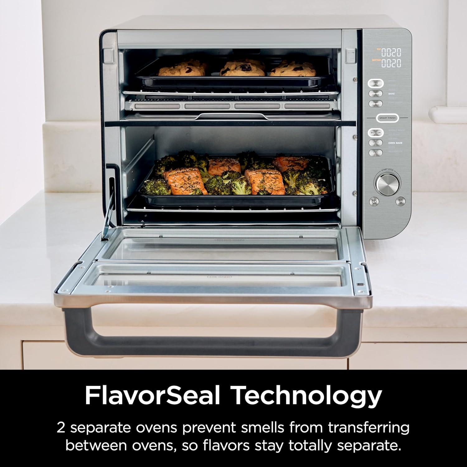 imageNinja Air Fryer ampamp Toaster Oven Double Stack XL Countertop Oven 12in1 Fits 45lb Chicken ampamp 6lbs of Wings SmartFinish Cook 2 Different Meals at the Same Time Stainless Steel DCT601