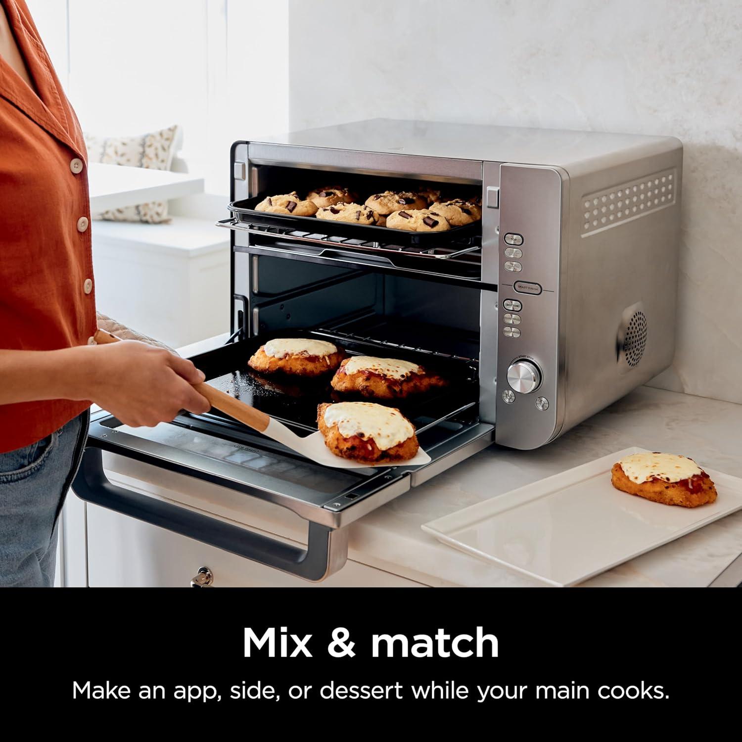 imageNinja Air Fryer ampamp Toaster Oven Double Stack XL Countertop Oven 12in1 Fits 45lb Chicken ampamp 6lbs of Wings SmartFinish Cook 2 Different Meals at the Same Time Stainless Steel DCT601