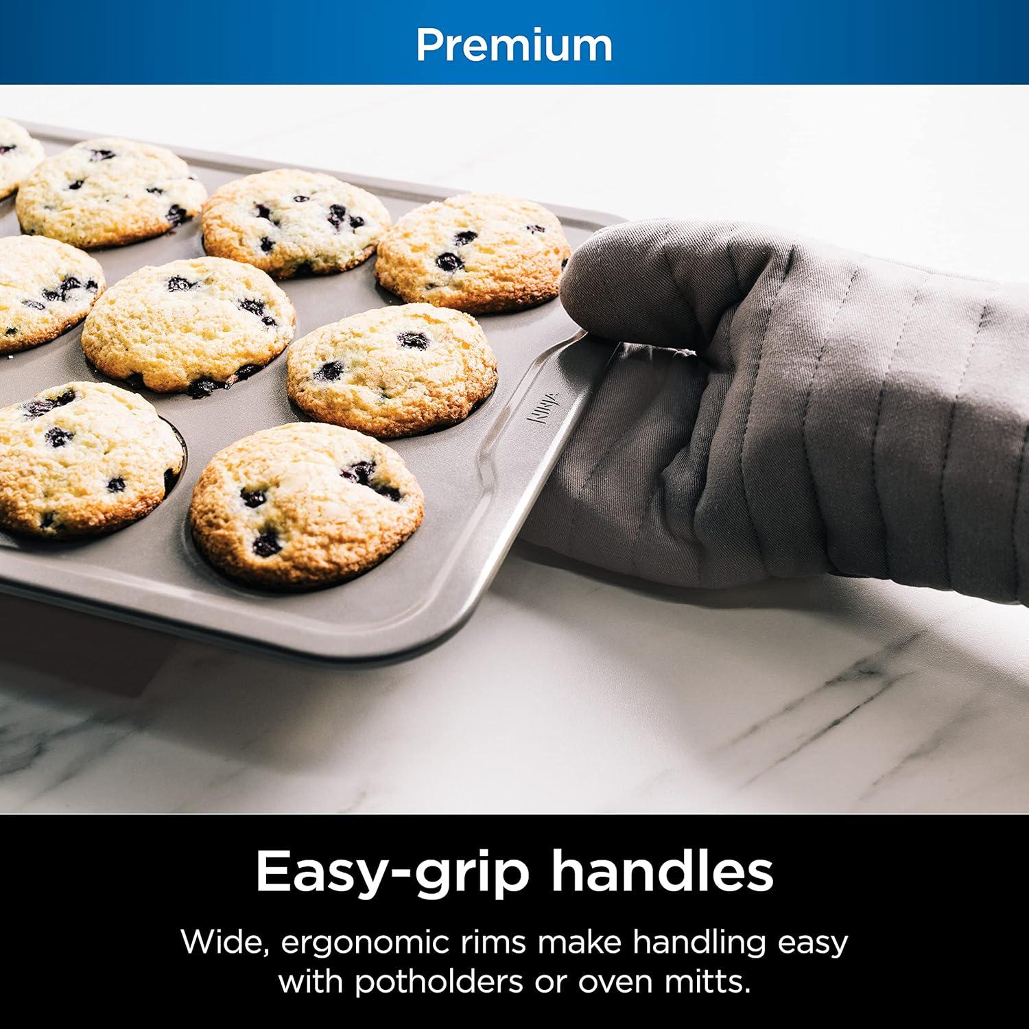 imageNinja B30309 Foodi NeverStick Premium 9 inch Round Cake Pan Nonstick Oven Safe up to 500F Dishwasher Safe Grey12 Muffin Pan