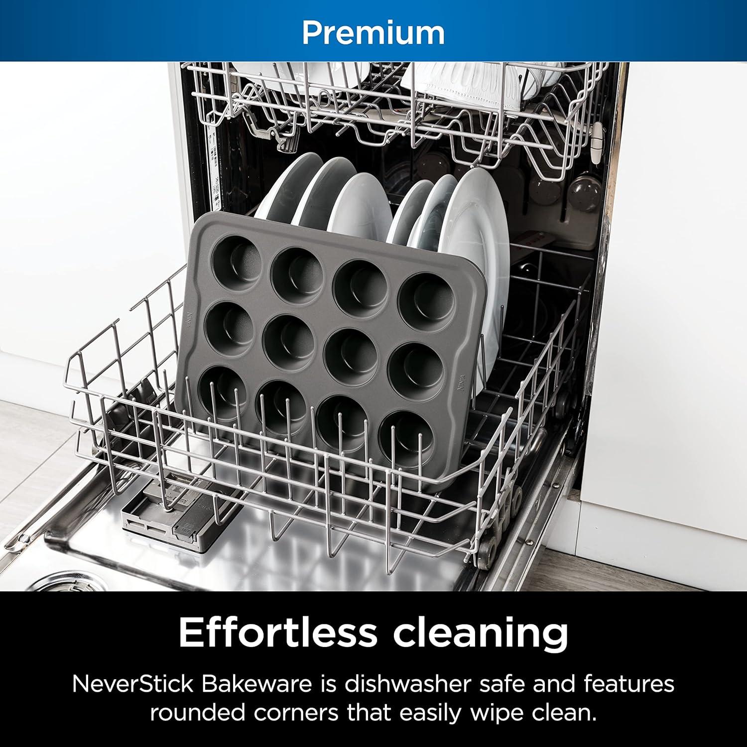 imageNinja B30309 Foodi NeverStick Premium 9 inch Round Cake Pan Nonstick Oven Safe up to 500F Dishwasher Safe Grey12 Muffin Pan