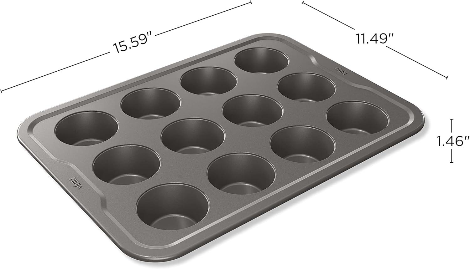 imageNinja B30309 Foodi NeverStick Premium 9 inch Round Cake Pan Nonstick Oven Safe up to 500F Dishwasher Safe Grey12 Muffin Pan