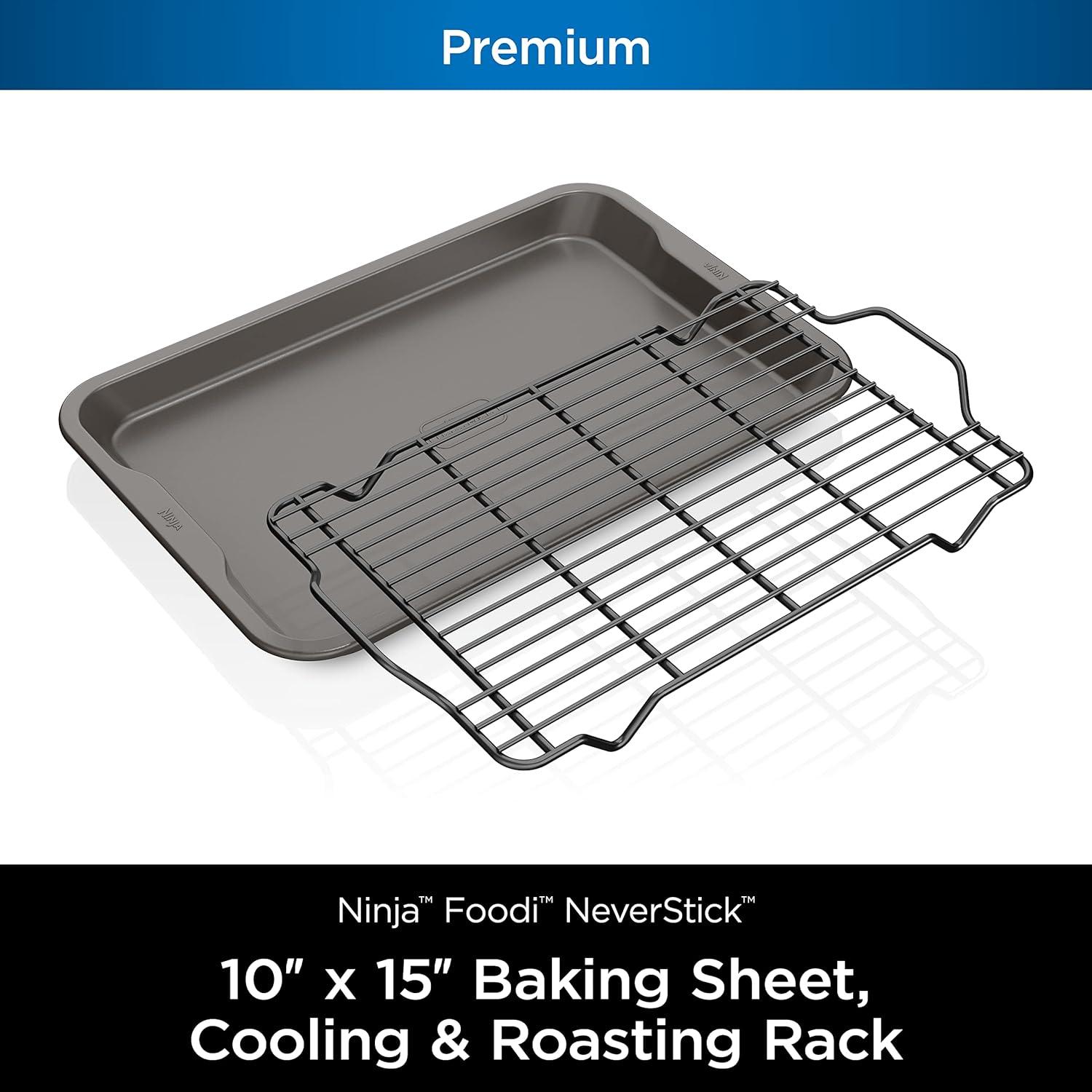 imageNinja B32002 Foodi NeverStick Premium 2Piece Baking Sheet Set Nonstick Oven Safe up to 500F with 9 x 13 inch Sheet ampamp 11 x 17 inch Sheet Dishwasher Safe GreyCookie Pan Cooling Rack