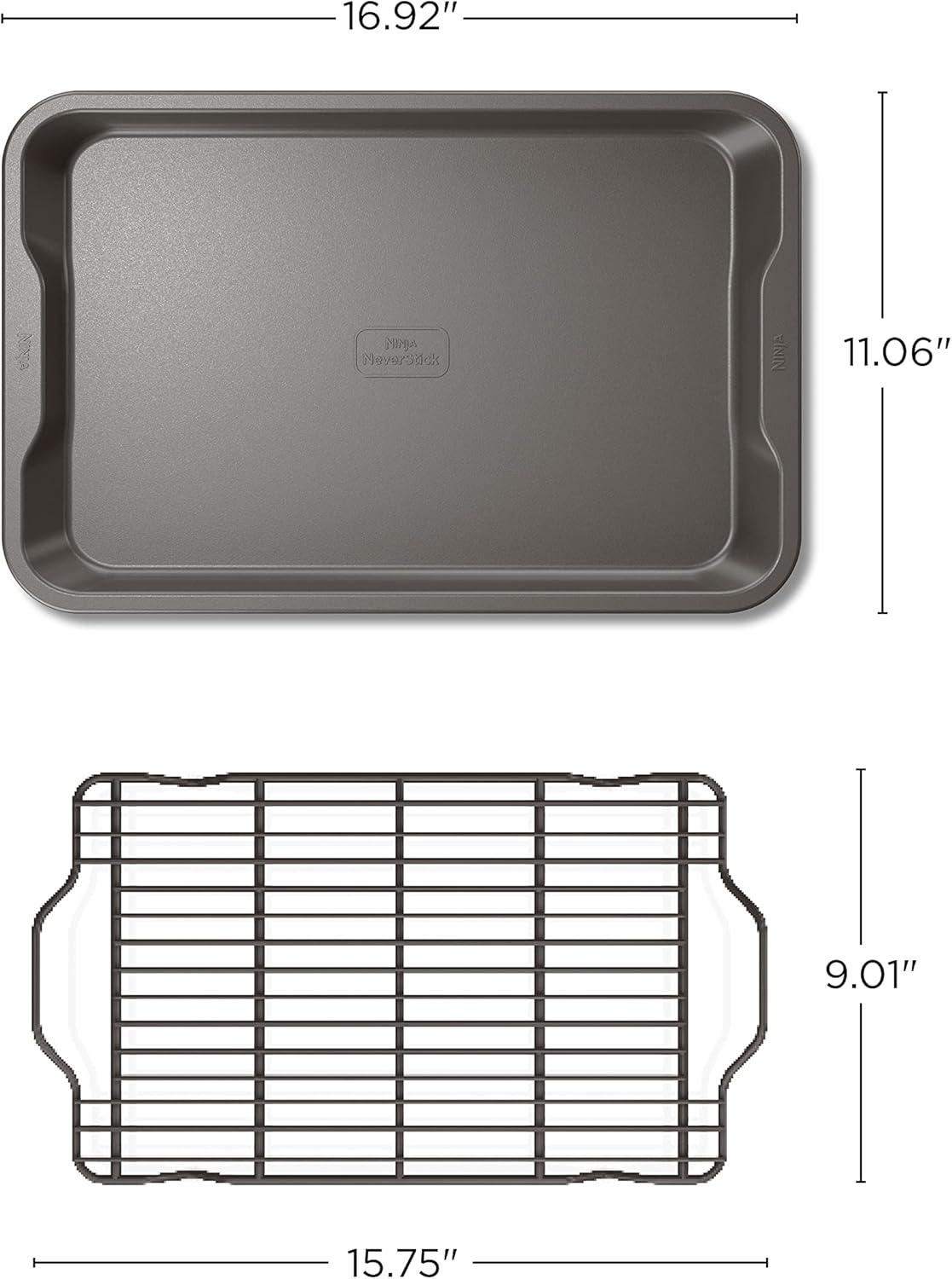 imageNinja B32002 Foodi NeverStick Premium 2Piece Baking Sheet Set Nonstick Oven Safe up to 500F with 9 x 13 inch Sheet ampamp 11 x 17 inch Sheet Dishwasher Safe GreyCookie Pan Cooling Rack