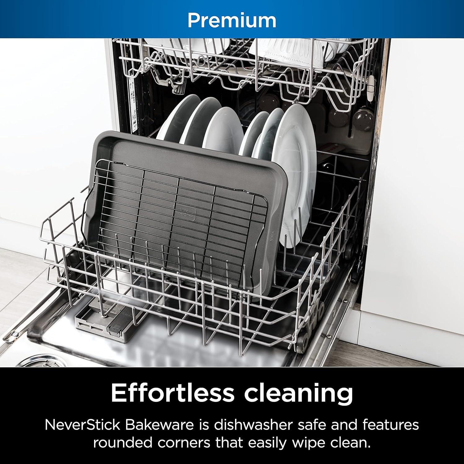 imageNinja B32002 Foodi NeverStick Premium 2Piece Baking Sheet Set Nonstick Oven Safe up to 500F with 9 x 13 inch Sheet ampamp 11 x 17 inch Sheet Dishwasher Safe GreyCookie Pan Cooling Rack