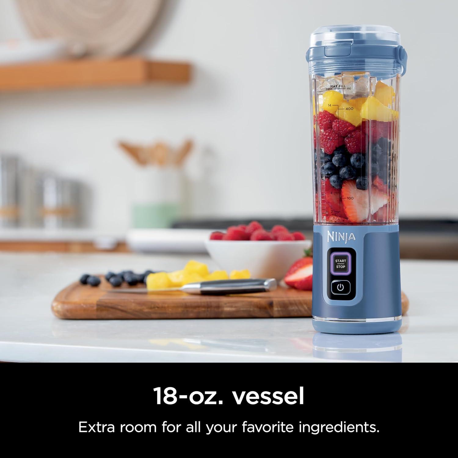 imageNinja BC151CR Blast Portable Blender Cordless 18oz Vessel Personal Blenderfor Shakes ampamp Smoothies BPA Free LeakproofLid ampamp Sip Spout USBC Rechargeable Dishwasher Safe Parts Cranberry RedDenim Blue