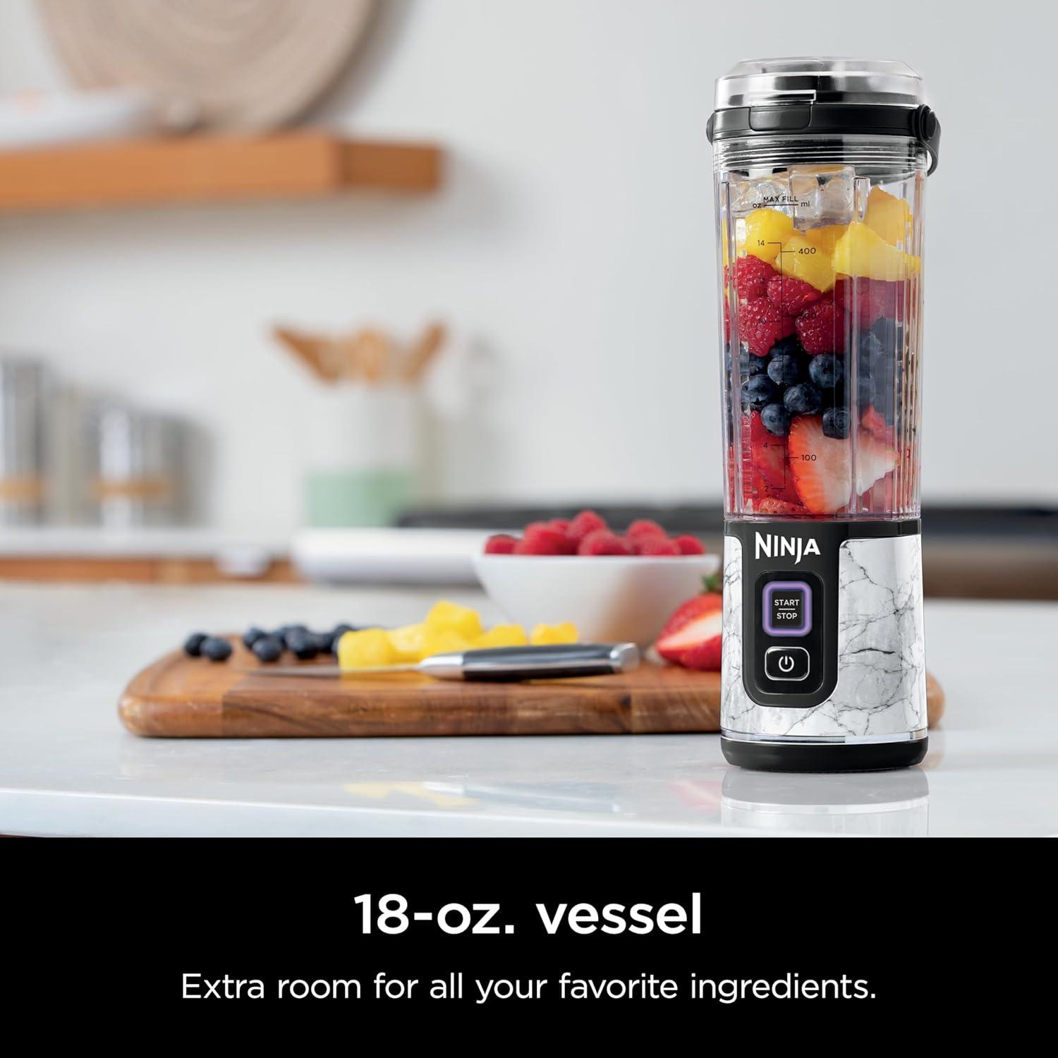 imageNinja BC151CR Blast Portable Blender Cordless 18oz Vessel Personal Blenderfor Shakes ampamp Smoothies BPA Free LeakproofLid ampamp Sip Spout USBC Rechargeable Dishwasher Safe Parts Cranberry RedWhite Marble