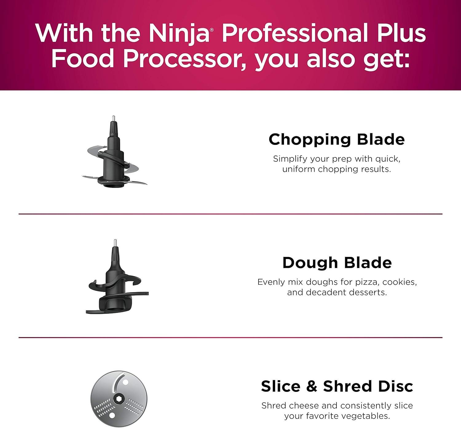 imageNinja BN601 Professional Plus Food Processor 1000PeakWatts with AutoiQ Preset Programs Chop Puree Dough Slice Shred with a 9Cup Capacity and a Silver Stainless Finish Renewed
