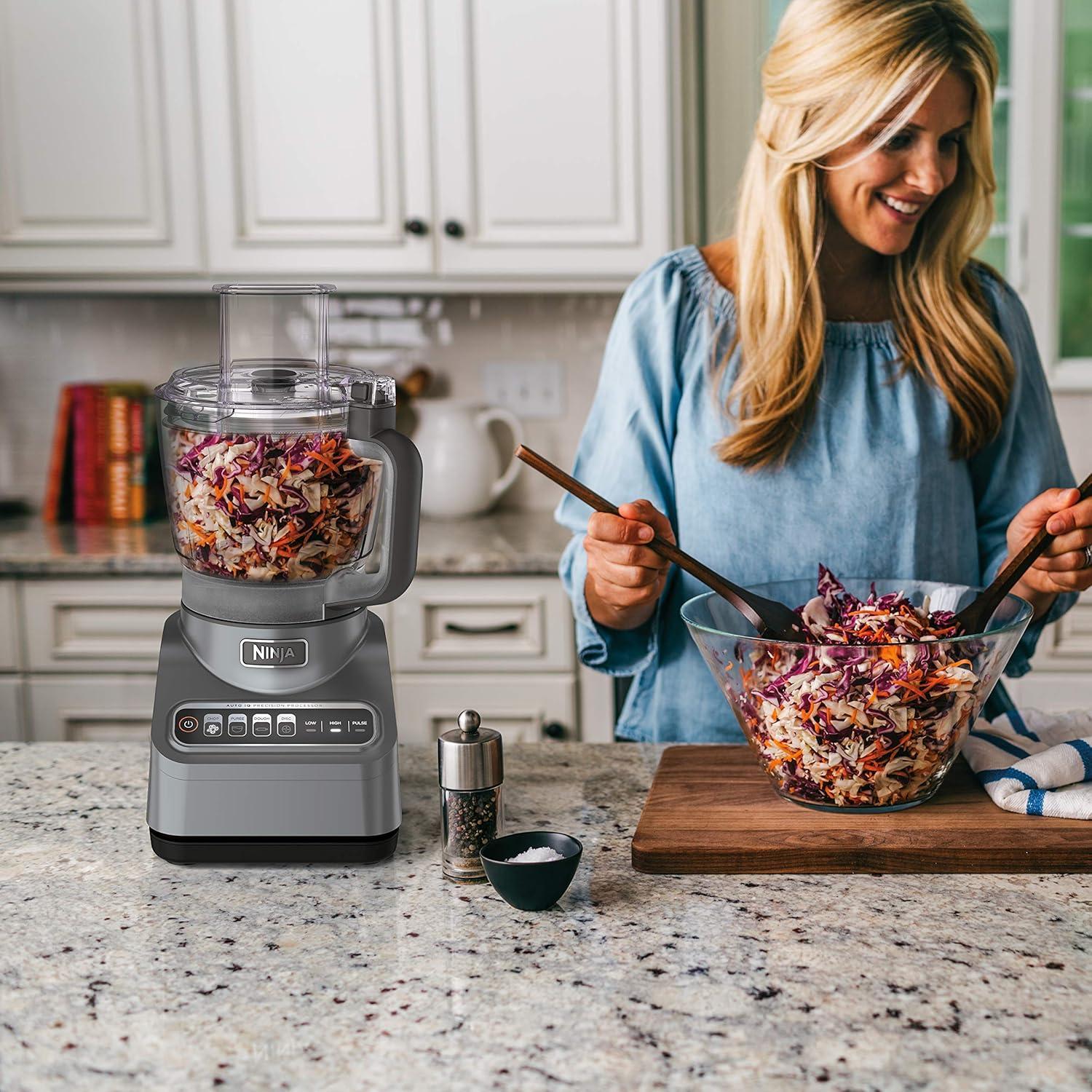 imageNinja BN601 Professional Plus Food Processor 1000PeakWatts with AutoiQ Preset Programs Chop Puree Dough Slice Shred with a 9Cup Capacity and a Silver Stainless Finish Renewed
