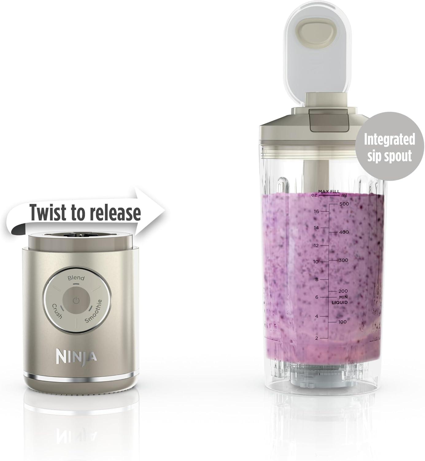 imageNinja Blast Max Portable ampamp Personal Blender Twist ampamp Go Smoothie Blend Ice Crush 3 Programs Cordless 22 oz removable Vessel Dishwasher Safe Leakproof Grey BC251GYCream