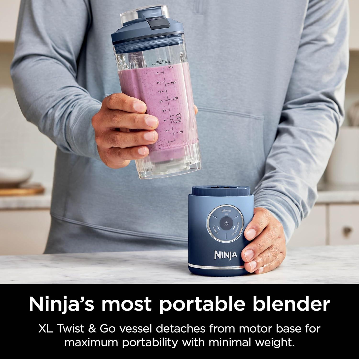 imageNinja Blast Max Portable ampamp Personal Blender Twist ampamp Go Smoothie Blend Ice Crush 3 Programs Cordless 22 oz removable Vessel Dishwasher Safe Leakproof Grey BC251GYNavy