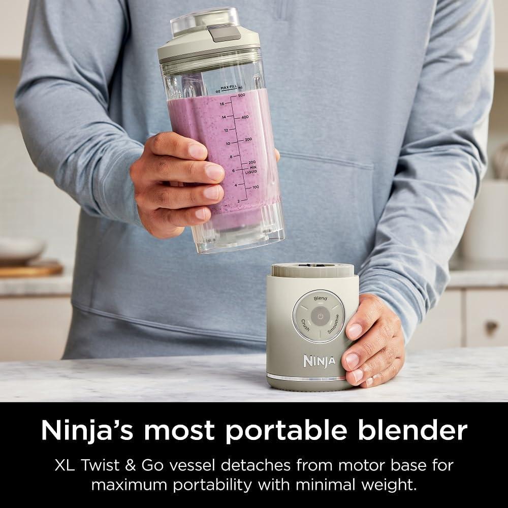 imageNinja Blast Max Portable ampamp Personal Blender Twist ampamp Go Smoothie Blend Ice Crush 3 Programs Cordless 22 oz removable Vessel Dishwasher Safe Leakproof Grey BC251GYCream