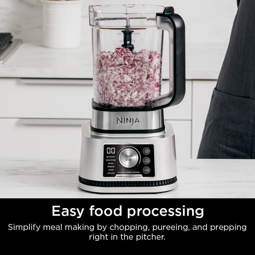 imageNinja Blender For Kitchen Food Processor Combo System Smoothie Maker ampamp Nutrient Extractor 6 Functions for Bowls Spreads Dough Shakes 72oz Pitcher ampamp ToGo Cups Silver SS3511600 Peak Watts