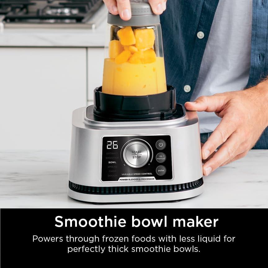 imageNinja Blender For Kitchen Food Processor Combo System Smoothie Maker ampamp Nutrient Extractor 6 Functions for Bowls Spreads Dough Shakes 72oz Pitcher ampamp ToGo Cups Silver SS3511600 Peak Watts