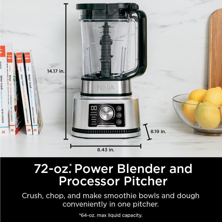 imageNinja Blender For Kitchen Food Processor Combo System Smoothie Maker ampamp Nutrient Extractor 6 Functions for Bowls Spreads Dough Shakes 72oz Pitcher ampamp ToGo Cups Silver SS3511600 Peak Watts