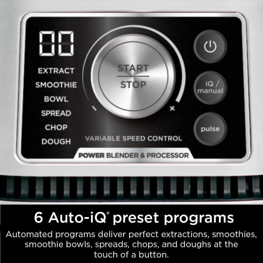 imageNinja Blender For Kitchen Food Processor Combo System Smoothie Maker ampamp Nutrient Extractor 6 Functions for Bowls Spreads Dough Shakes 72oz Pitcher ampamp ToGo Cups Silver SS3511600 Peak Watts