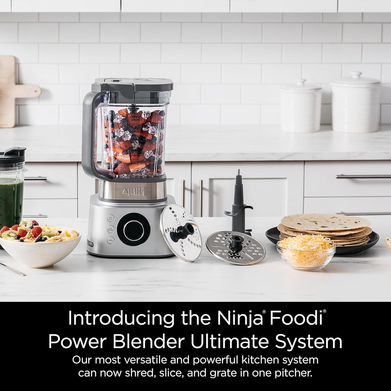 imageNinja Blender ampamp Food Processor Combo Foodi Power Blender System for Smoothies Bowls Spreads ampamp Shakes 6 Functions 72oz Pitcher ToGo Cups Silver SS4011600 Peak Watts