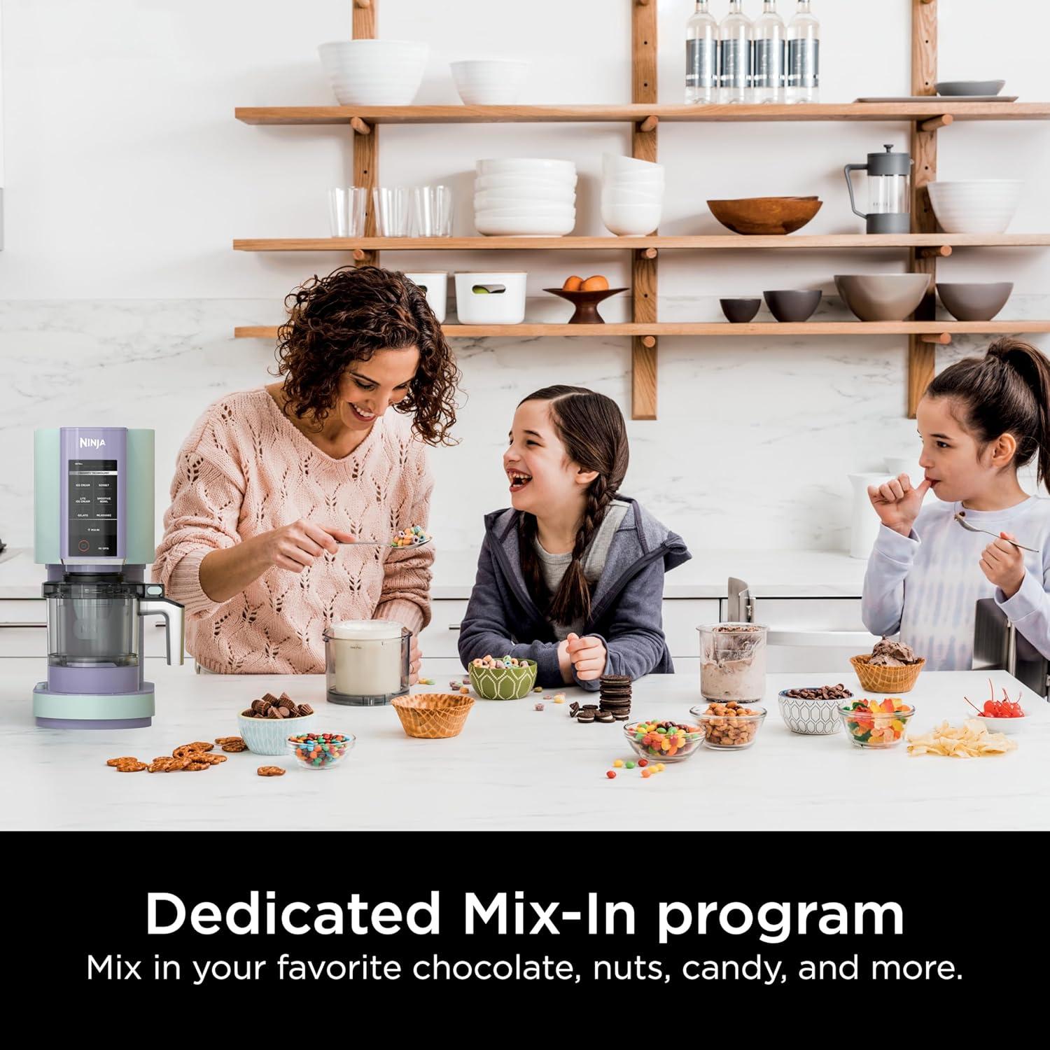 imageNinja CREAMi Ice Cream Maker for Gelato Mixins Milkshakes Sorbet Smoothie Bowls 7 OneTouch Programs with 2 Pint Containers ampamp Lids Compact Size Perfect for Kids Orange Mango NC301AOBlueberry Mint