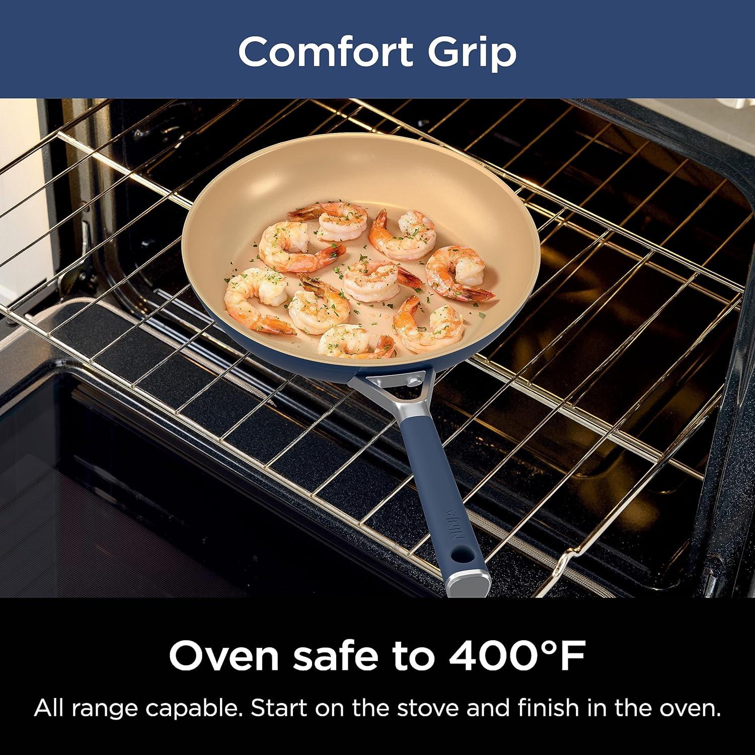 imageNinja Ceramic Cookware Set Extended Life 11Piece Kitchen Cookware Sets with Comfort Grip Nonstick Fry Pans Pots PTFE Free Oven ampamp Dishwasher Safe Stovetop Compatible Navy Blue CW490118 Blue Fry Pan