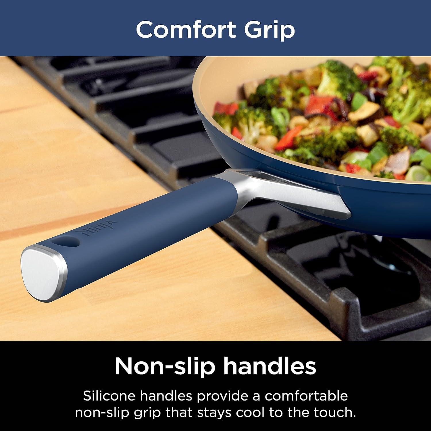 imageNinja Ceramic Cookware Set Extended Life 11Piece Kitchen Cookware Sets with Comfort Grip Nonstick Fry Pans Pots PTFE Free Oven ampamp Dishwasher Safe Stovetop Compatible Navy Blue CW490118 Blue Fry Pan