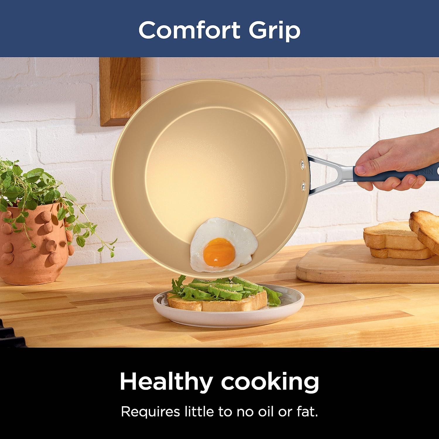 imageNinja Ceramic Cookware Set Extended Life 11Piece Kitchen Cookware Sets with Comfort Grip Nonstick Fry Pans Pots PTFE Free Oven ampamp Dishwasher Safe Stovetop Compatible Navy Blue CW490118 Blue Fry Pan