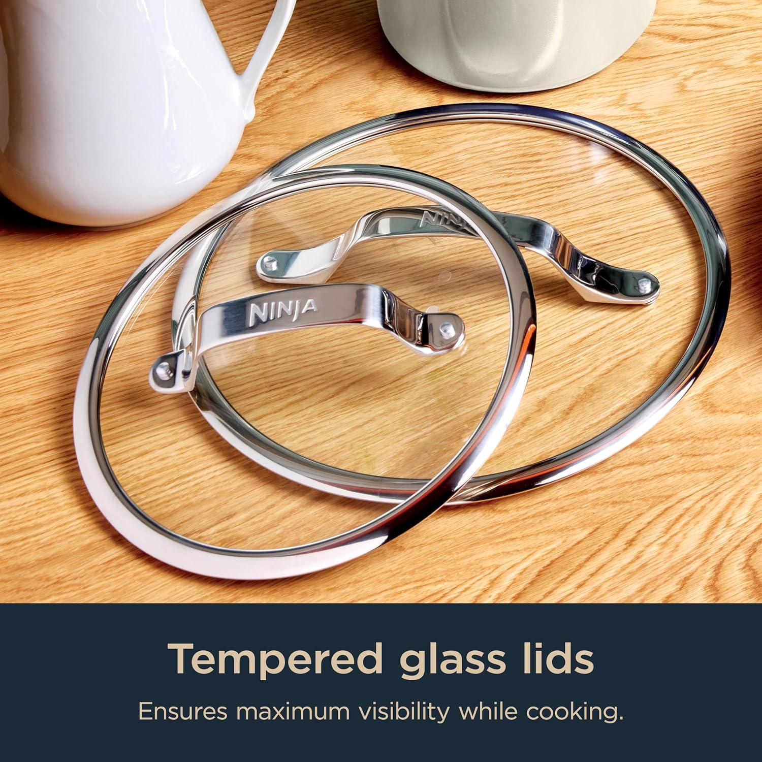 imageNinja Ceramic Pro 11Piece Cookware Set NonStick Pots ampamp Pans Set with Glass Lids Nontoxic PTFE Free Ceramic Coated Oven Safe All Stovetops ampamp Induction Compatible Black CW39011BKStone