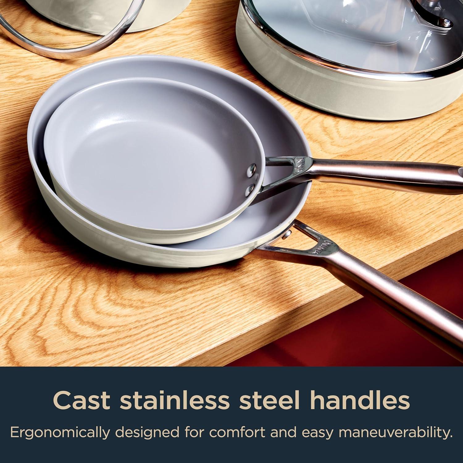 imageNinja Ceramic Pro 11Piece Cookware Set NonStick Pots ampamp Pans Set with Glass Lids Nontoxic PTFE Free Ceramic Coated Oven Safe All Stovetops ampamp Induction Compatible Black CW39011BKStone