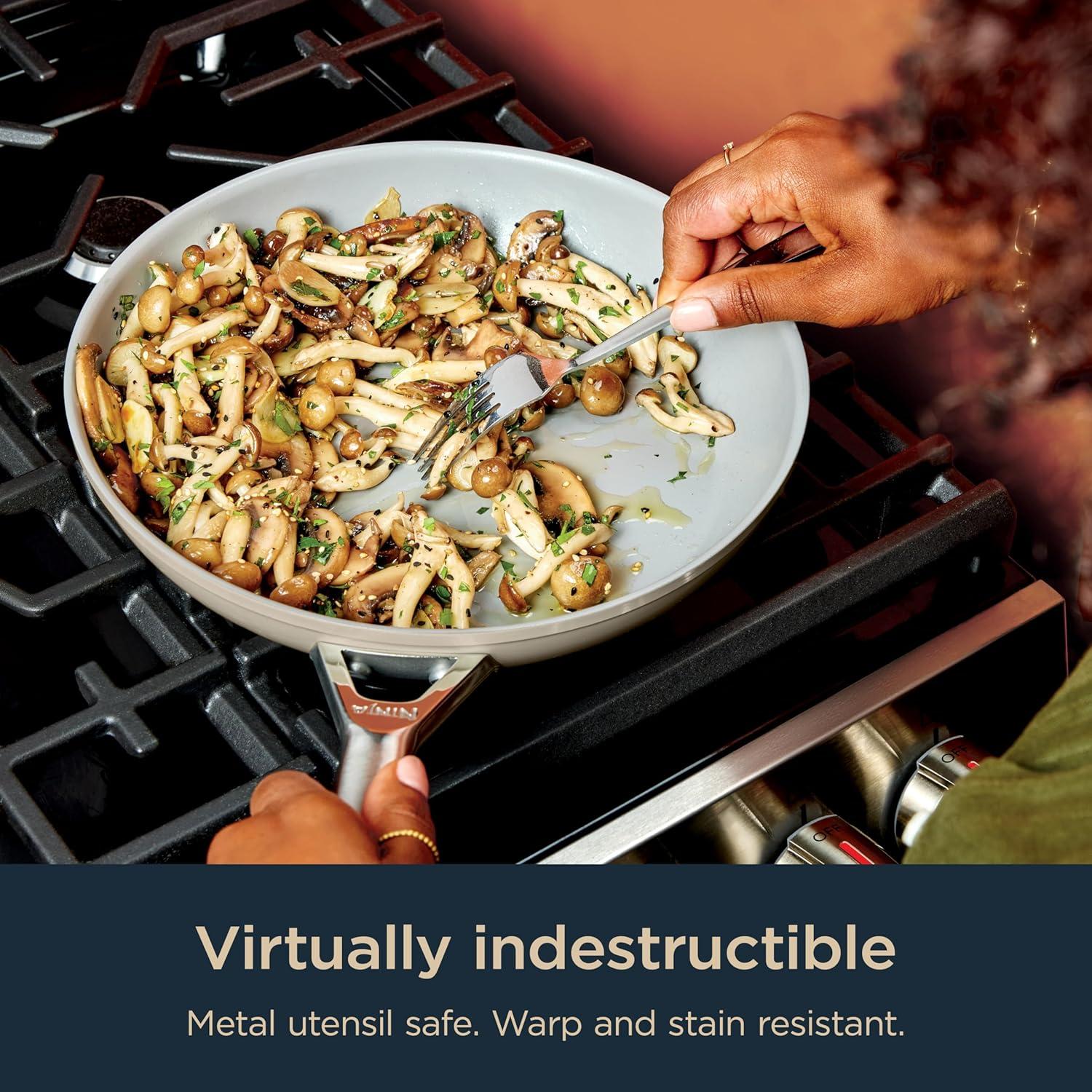 imageNinja Ceramic Pro 11Piece Cookware Set NonStick Pots ampamp Pans Set with Glass Lids Nontoxic PTFE Free Ceramic Coated Oven Safe All Stovetops ampamp Induction Compatible Black CW39011BKStone