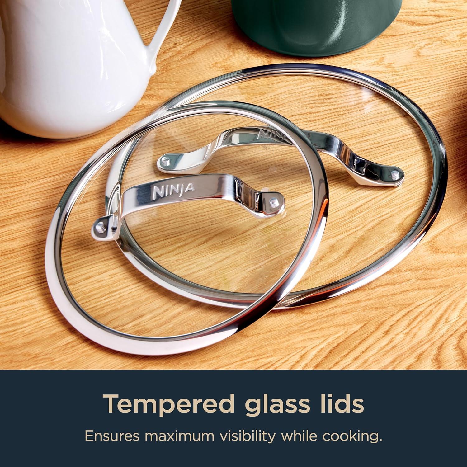 imageNinja Ceramic Pro 14Piece Cookware Set NonStick Pots ampamp Pans Set with Glass Lids Nontoxic PTFE Free Ceramic Coated Oven Safe All Stovetops ampamp Induction Compatible Midnight Blue CW39014MMGreen