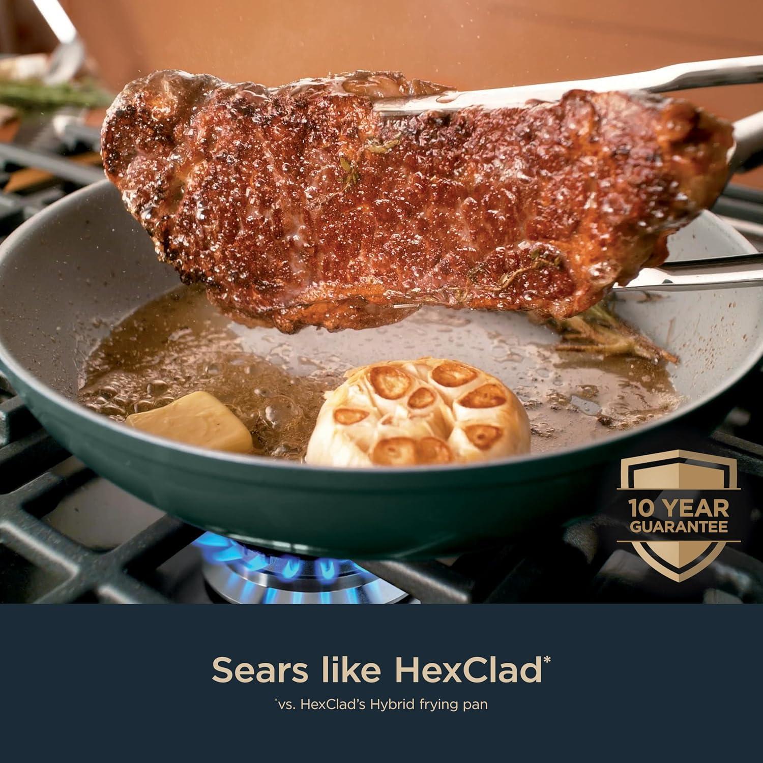 imageNinja Ceramic Pro 14Piece Cookware Set NonStick Pots ampamp Pans Set with Glass Lids Nontoxic PTFE Free Ceramic Coated Oven Safe All Stovetops ampamp Induction Compatible Midnight Blue CW39014MMGreen