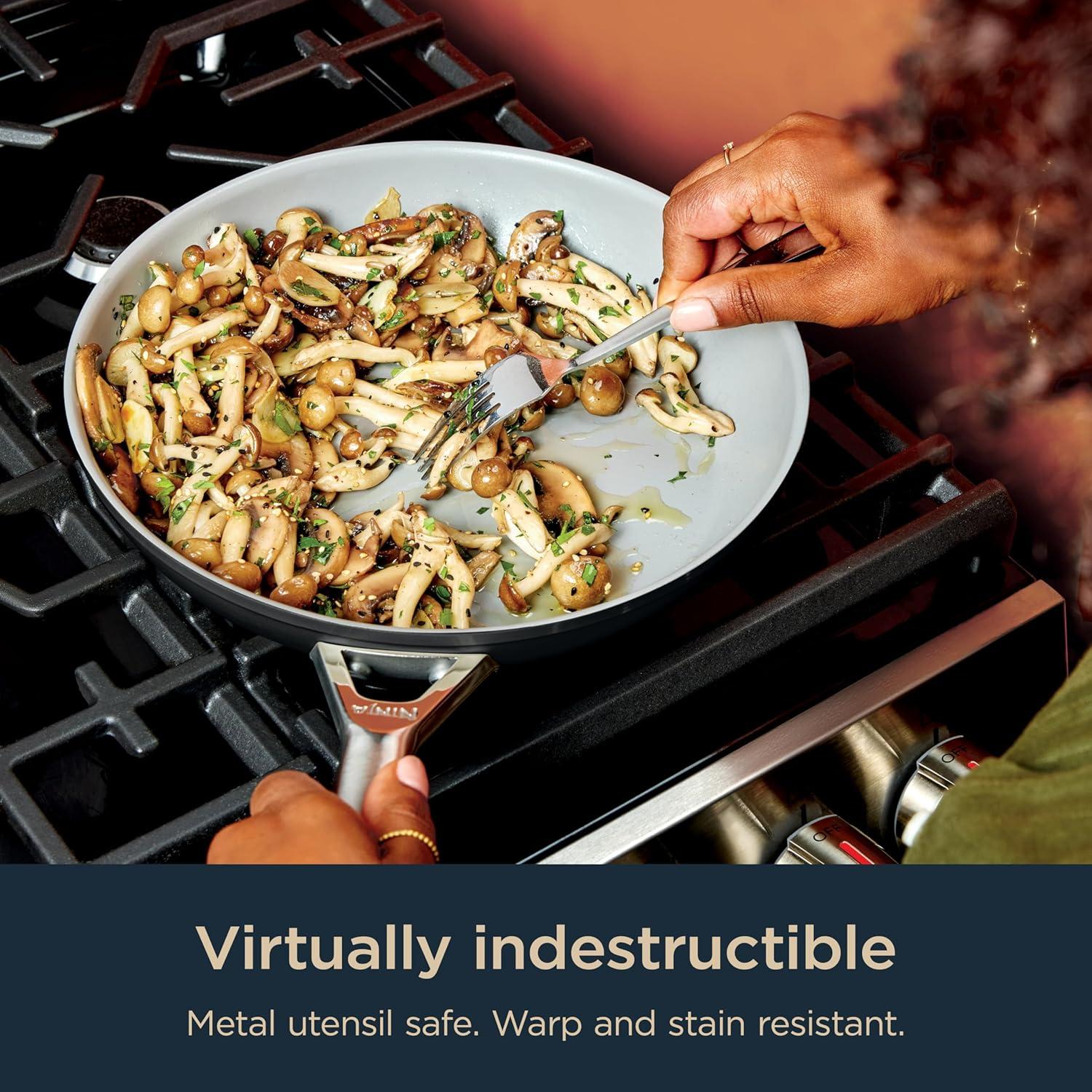 imageNinja Ceramic Pro 14Piece Cookware Set NonStick Pots ampamp Pans Set with Glass Lids Nontoxic PTFE Free Ceramic Coated Oven Safe All Stovetops ampamp Induction Compatible Midnight Blue CW39014MMBlack