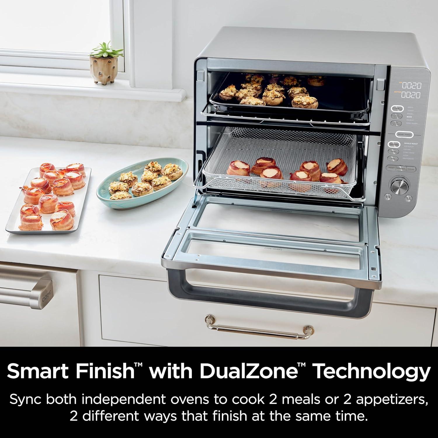 imageNinja Countertop Oven Double Stack XL ampamp Air Fryer with Pro Cook System 12in1 Flexdoor FlavorSeal SMART FINISH with DualZone Technology Air Fryer Bake Broil Reheat Stainless Steel DCT651