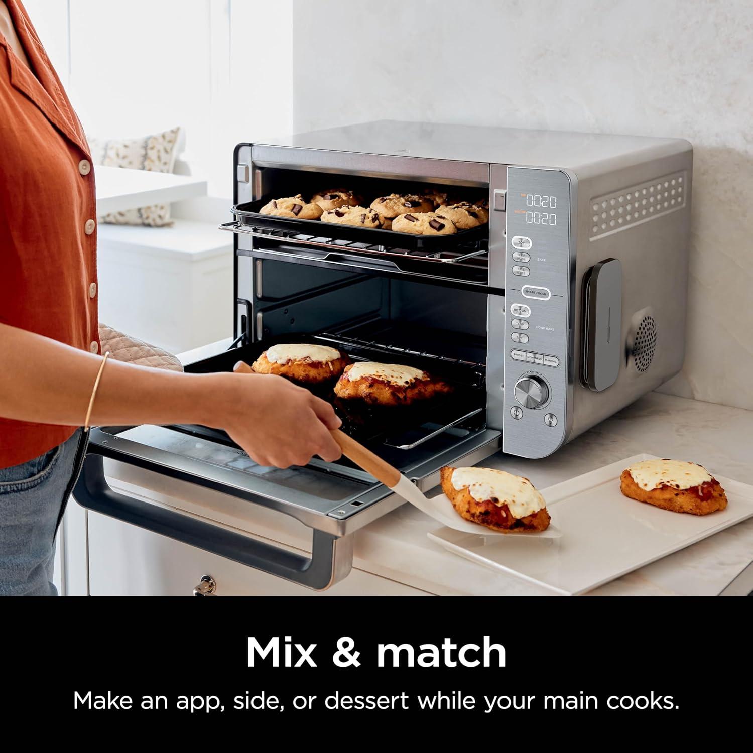 imageNinja Countertop Oven Double Stack XL ampamp Air Fryer with Pro Cook System 12in1 Flexdoor FlavorSeal SMART FINISH with DualZone Technology Air Fryer Bake Broil Reheat Stainless Steel DCT651