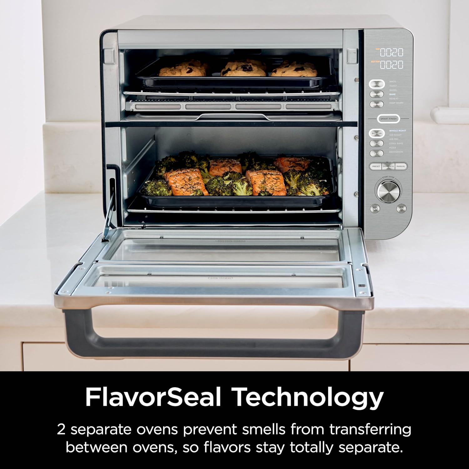imageNinja Countertop Oven Double Stack XL ampamp Air Fryer with Pro Cook System 12in1 Flexdoor FlavorSeal SMART FINISH with DualZone Technology Air Fryer Bake Broil Reheat Stainless Steel DCT651