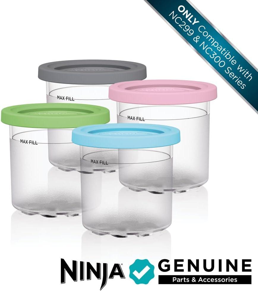 imageNinja Creami Pints 4 Pack Compatible with NC299AMZ ampamp NC300s Series Creami Ice Cream Makers Genuine Ninja Pint BPAFree ampamp Dishwasher Safe Color Lids ClearGreyLimePinkAqua XSKPLD4BCD4 Pack