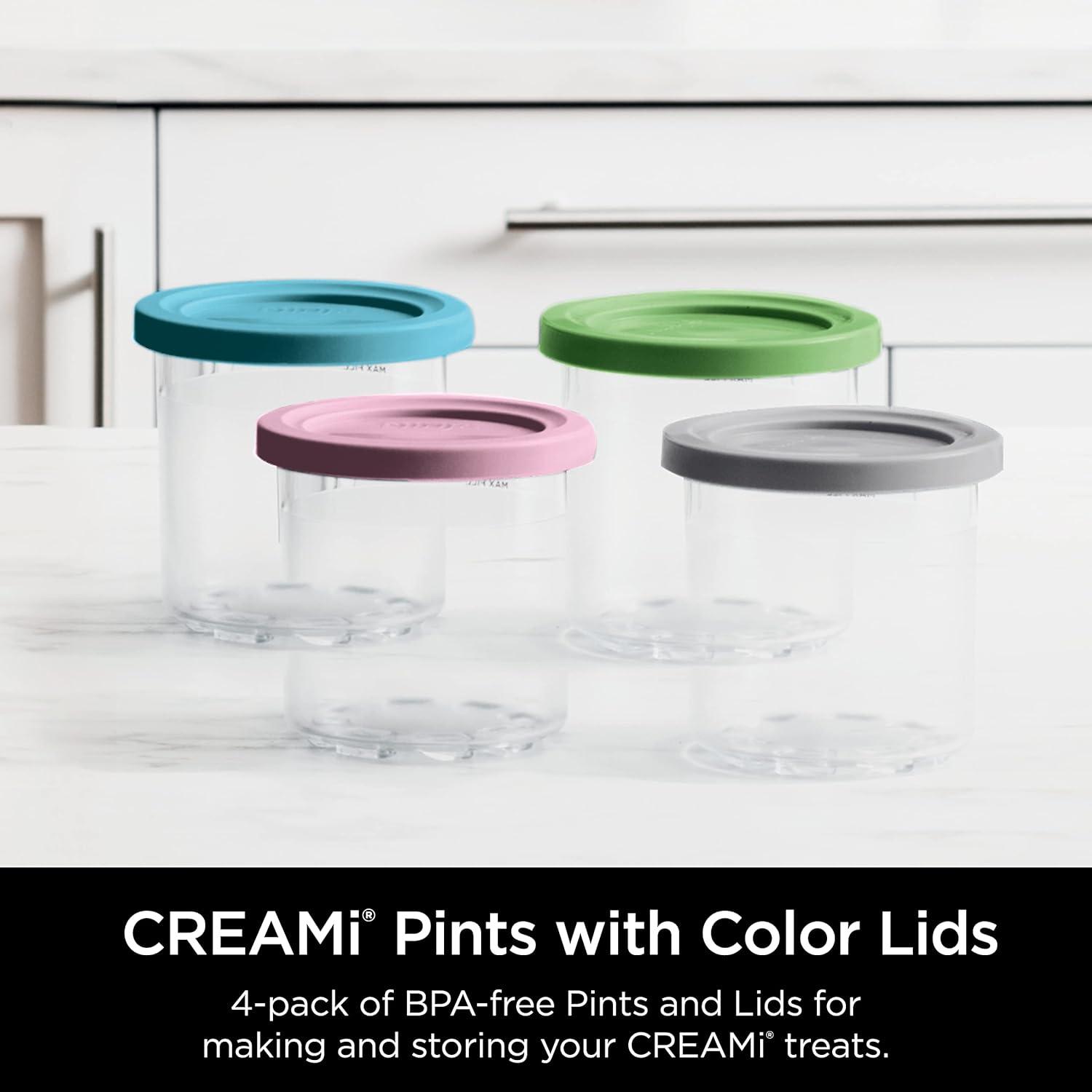 imageNinja Creami Pints 4 Pack Compatible with NC299AMZ ampamp NC300s Series Creami Ice Cream Makers Genuine Ninja Pint BPAFree ampamp Dishwasher Safe Color Lids ClearGreyLimePinkAqua XSKPLD4BCD4 Pack