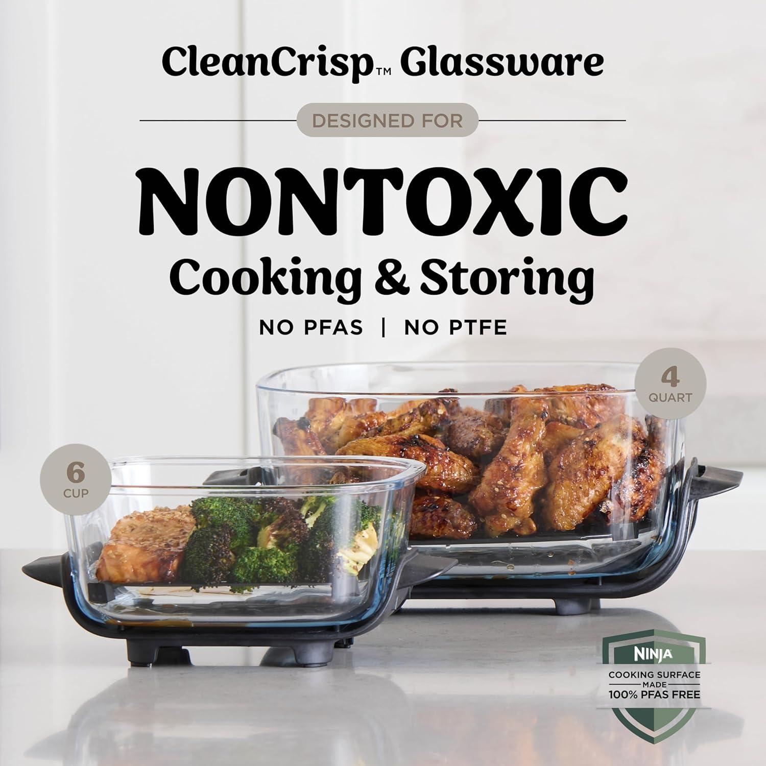 imageNinja Crispi 4in1 Portable Glass Air Fryer Cooking System 1500W 4QT ampamp 6Cup TempWare Glass Containers with Storage Lids Microwave Freezer ampamp Dishwasher Safe Cyberspace Gray FN101GYStone