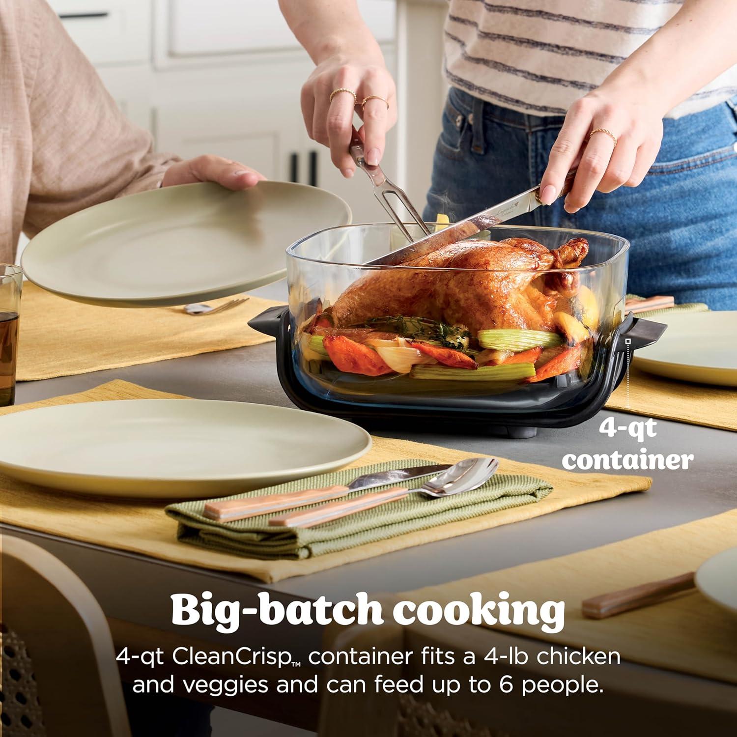 imageNinja Crispi 4in1 Portable Glass Air Fryer Cooking System 1500W 4QT ampamp 6Cup TempWare Glass Containers with Storage Lids Microwave Freezer ampamp Dishwasher Safe Cyberspace Gray FN101GYStone