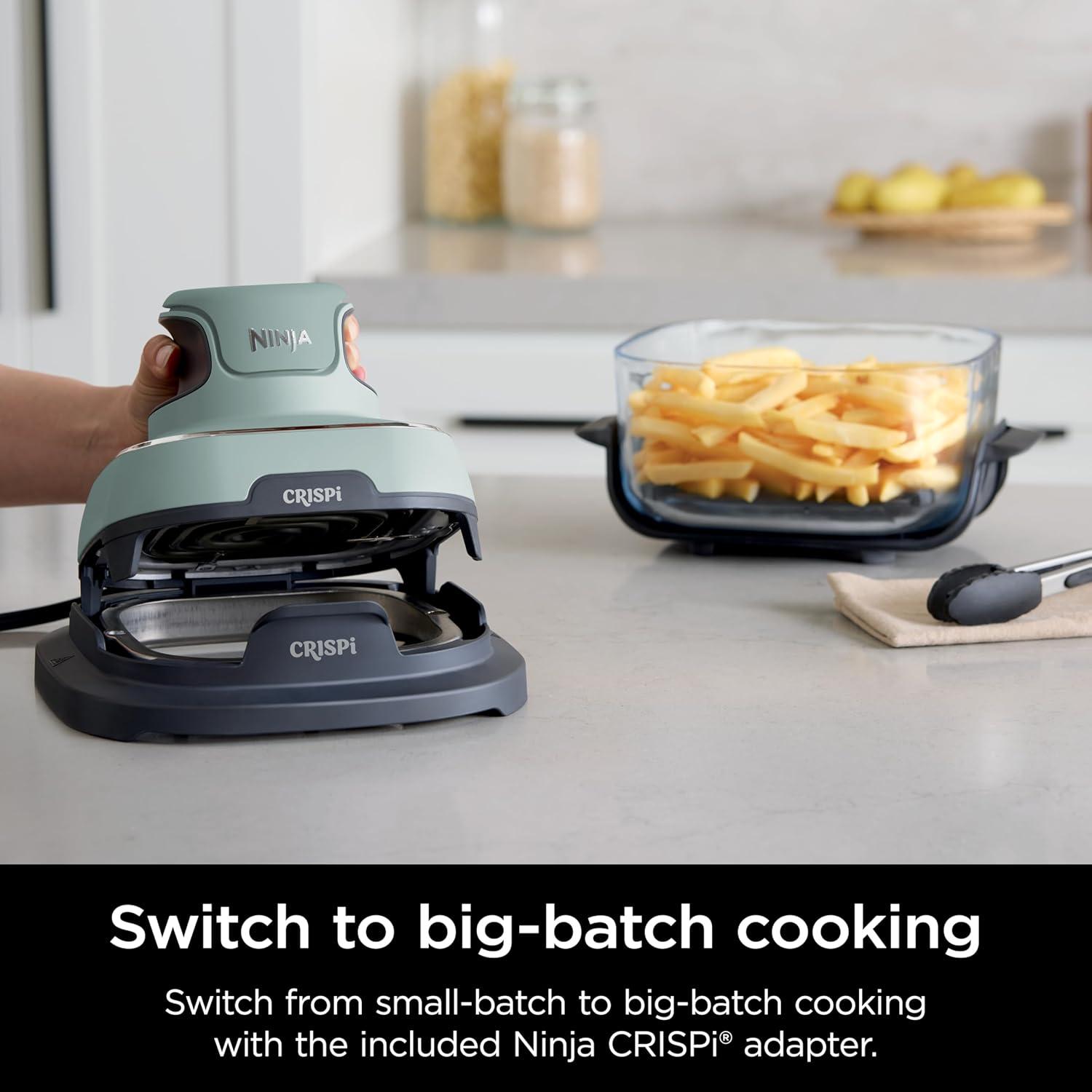 imageNinja Crispi 4in1 Portable Glass Air Fryer Cooking System 1500W 4QT ampamp 6Cup TempWare Glass Containers with Storage Lids Microwave Freezer ampamp Dishwasher Safe Cyberspace Gray FN101GYSage