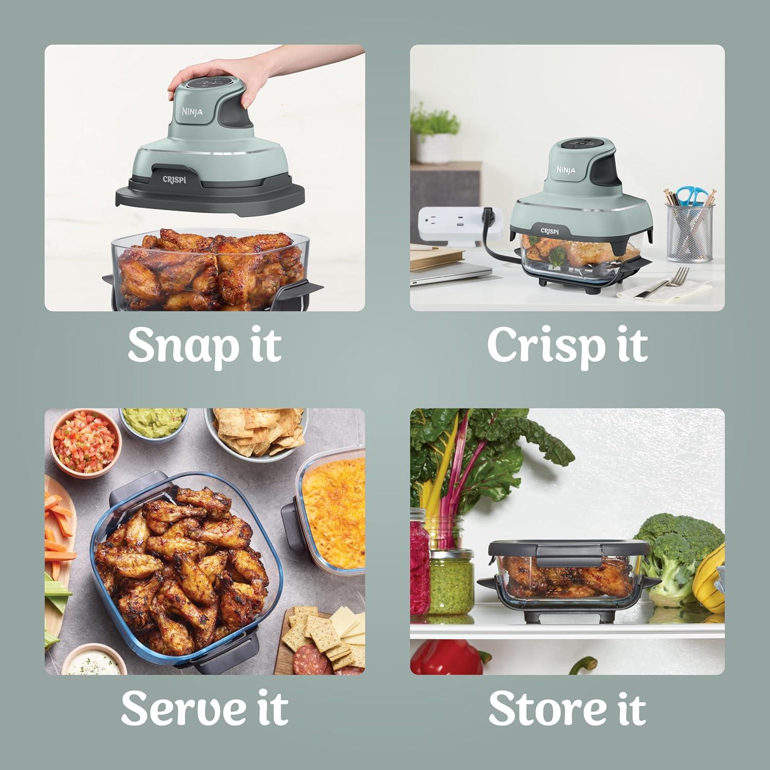 imageNinja Crispi 4in1 Portable Glass Air Fryer Cooking System 1500W 4QT ampamp 6Cup TempWare Glass Containers with Storage Lids Microwave Freezer ampamp Dishwasher Safe Cyberspace Gray FN101GYSage
