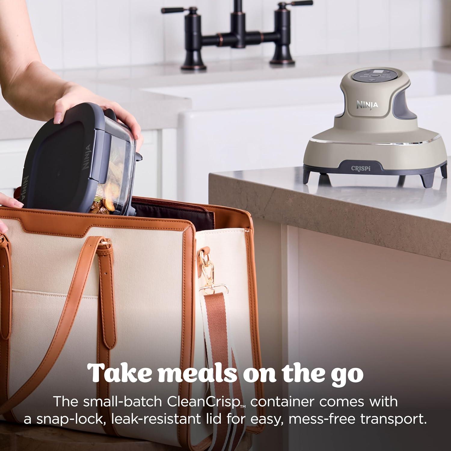 imageNinja Crispi 4in1 Portable Glass Air Fryer Cooking System 1500W 4QT ampamp 6Cup TempWare Glass Containers with Storage Lids Microwave Freezer ampamp Dishwasher Safe Cyberspace Gray FN101GYStone