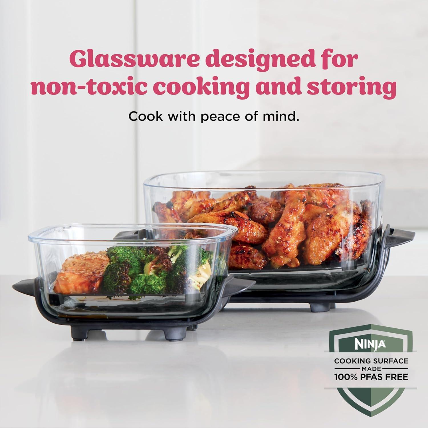 imageNinja Crispi 4in1 Portable Glass Air Fryer Cooking System 1500W 4QT ampamp 6Cup TempWare Glass Containers with Storage Lids Microwave Freezer ampamp Dishwasher Safe Cyberspace Gray FN101GYCherry Crush