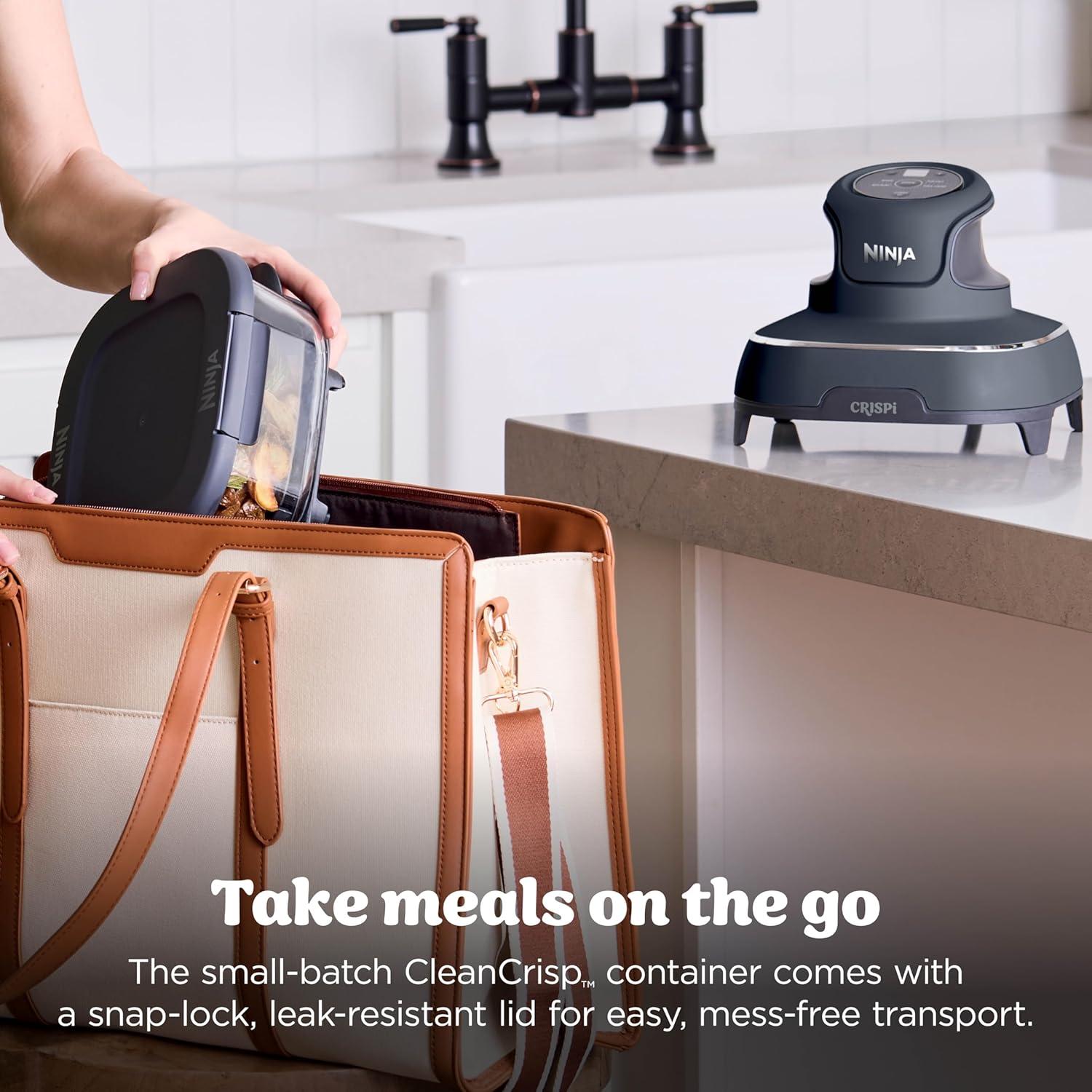 imageNinja Crispi 4in1 Portable Glass Air Fryer Cooking System 1500W 4QT ampamp 6Cup TempWare Glass Containers with Storage Lids Microwave Freezer ampamp Dishwasher Safe Cyberspace Gray FN101GYNavy