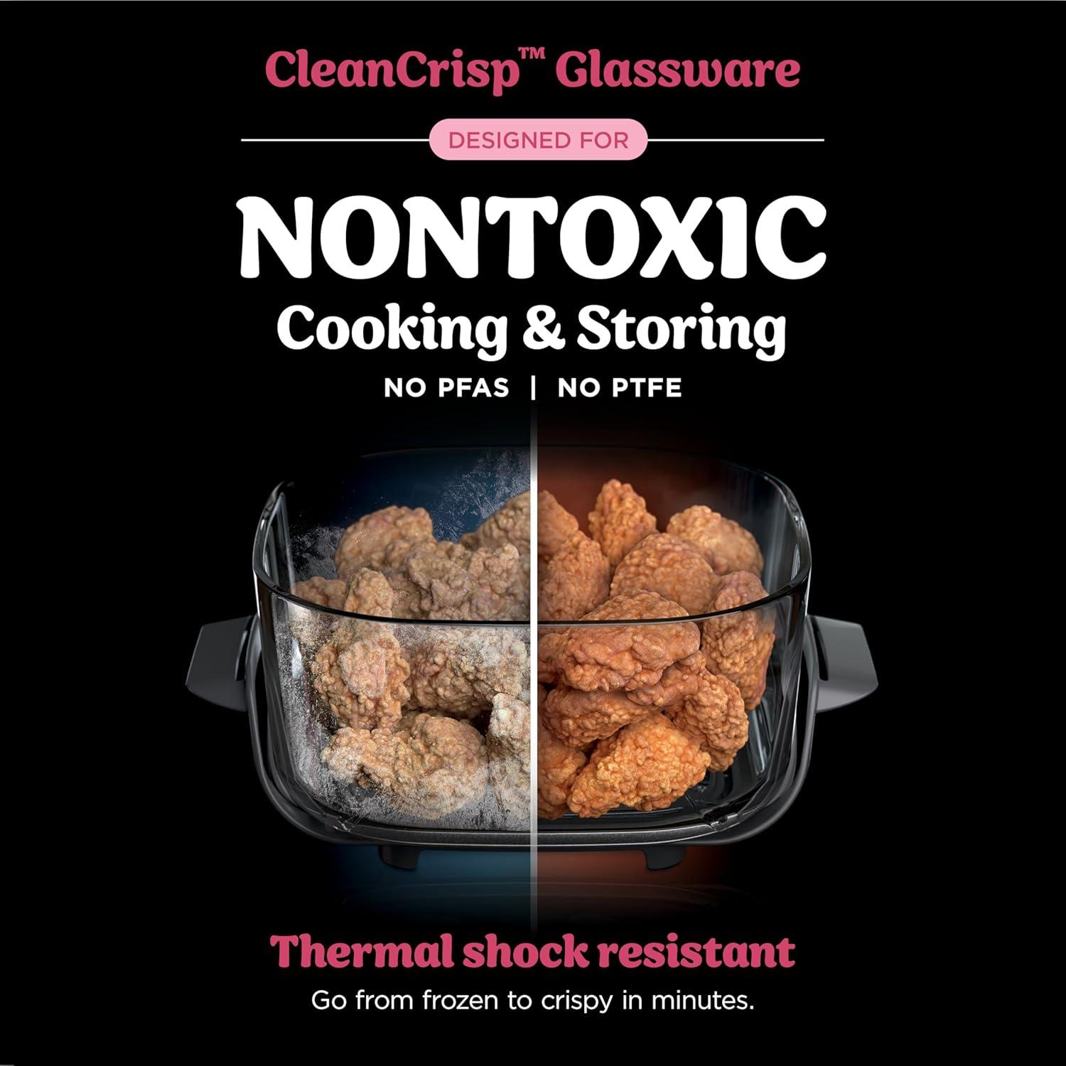 imageNinja Crispi 4in1 Portable Glass Air Fryer Cooking System 1500W 4QT ampamp 6Cup TempWare Glass Containers with Storage Lids Microwave Freezer ampamp Dishwasher Safe Cyberspace Gray FN101GYCherry Crush